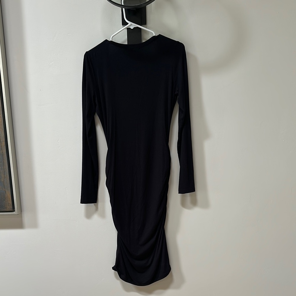 Black Long Sleeve Ruched Bodycon Dress - - Picture 3 of 4